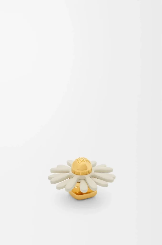 Broche fleur en cuir de veau Blanc
