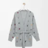 Cardigan ceinturé en laine gris/multicolore