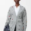 Cardigan ceinturé en laine gris/multicolore