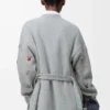 Cardigan ceinturé en laine gris/multicolore