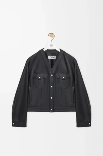 Cardigan en cuir d&rsquo;agneau nappa noir
