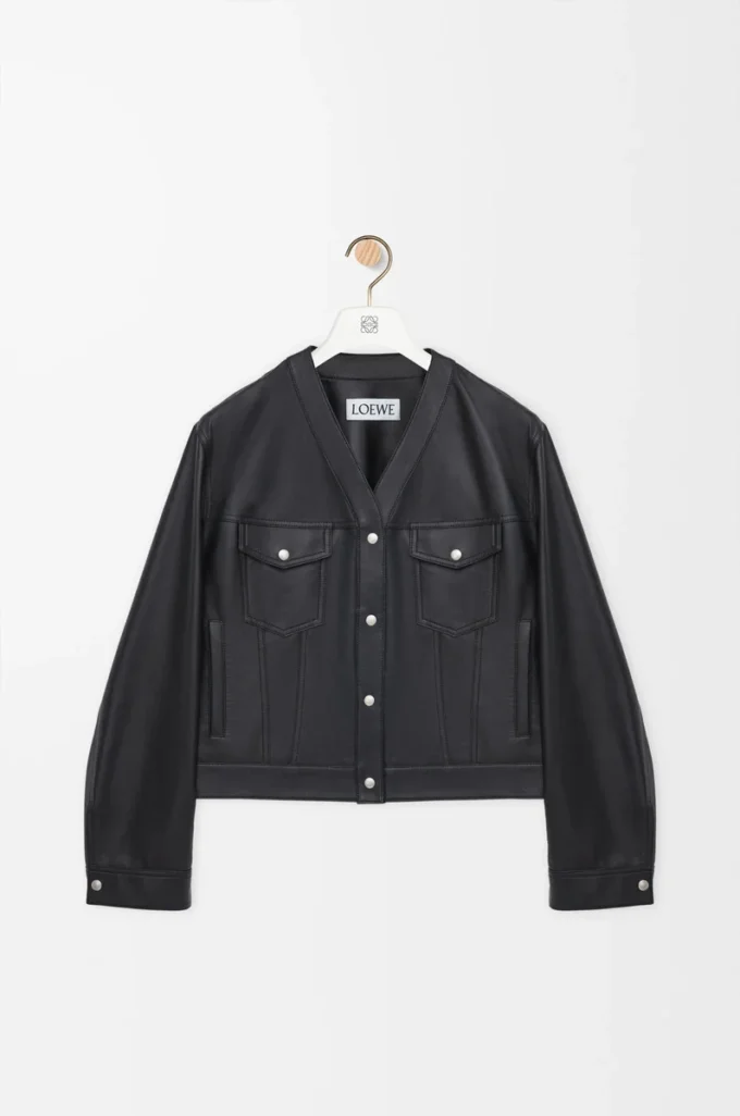 Cardigan en cuir d’agneau nappa noir Cardigan en cuir d’agneau nappa noir