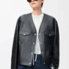 Cardigan en cuir d’agneau nappa noir Cardigan en cuir d’agneau nappa noir