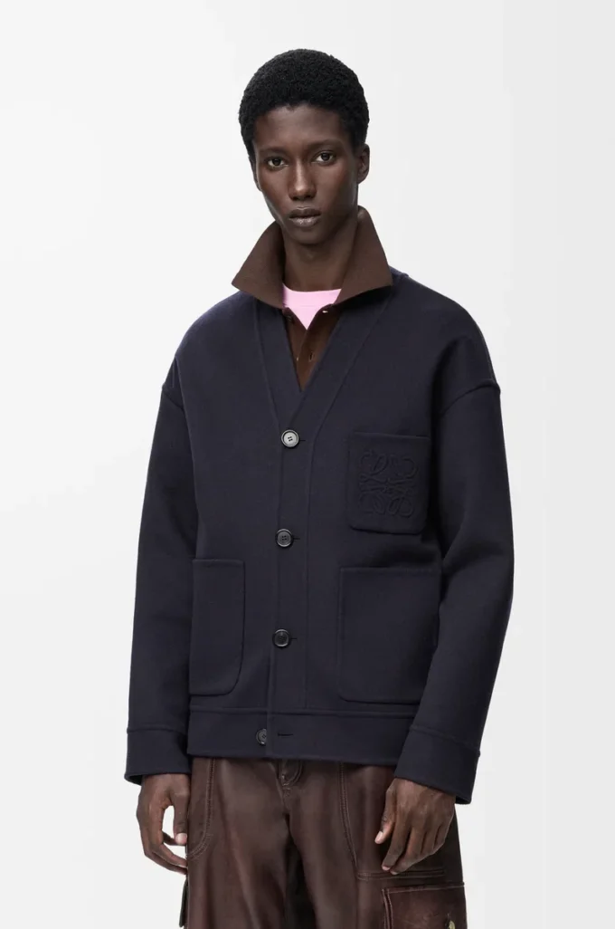 Cardigan en laine et cachemire Bleu marine/Gris