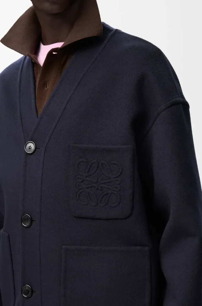 Cardigan en laine et cachemire Bleu marine/Gris