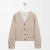 Cardigan en laine et cachemire Grès/Blanc