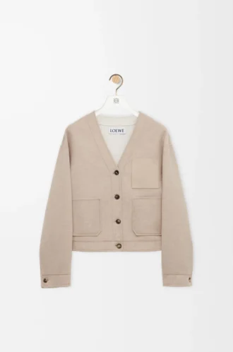 Cardigan en laine et cachemire Grès/Blanc