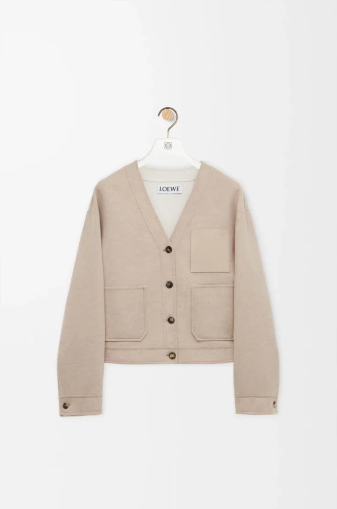 Cardigan en laine et cachemire Grès/Blanc