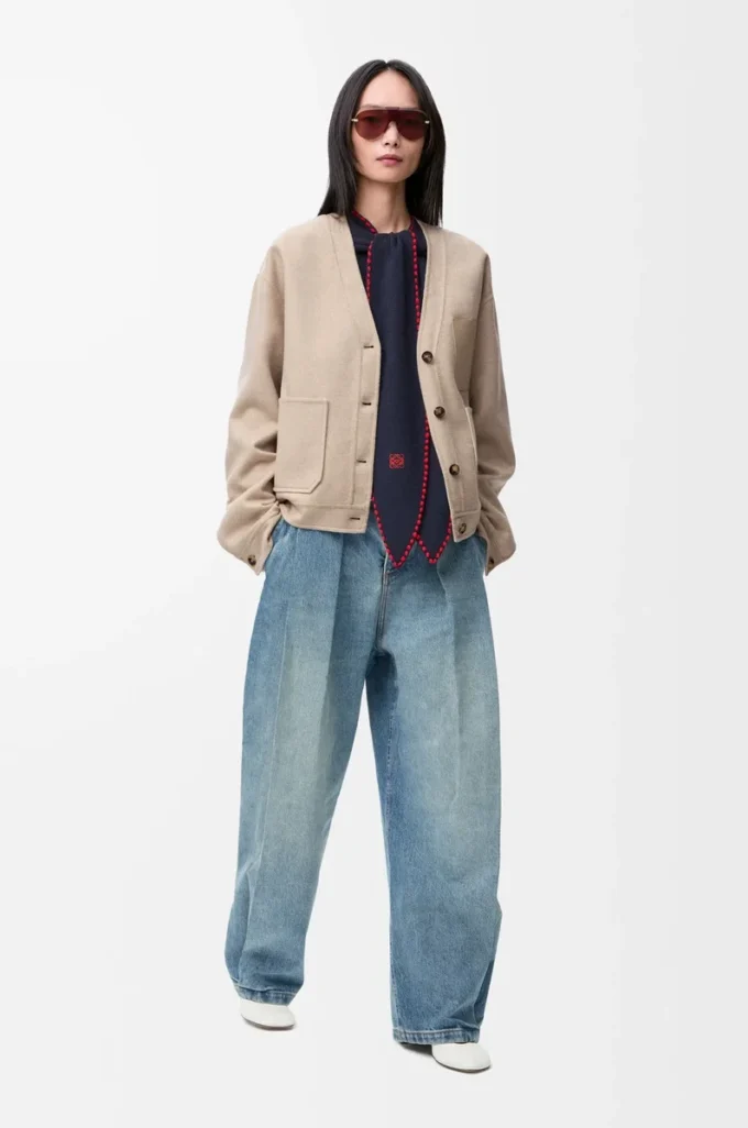 Cardigan en laine et cachemire Grès/Blanc
