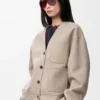 Cardigan en laine et cachemire Grès/Blanc