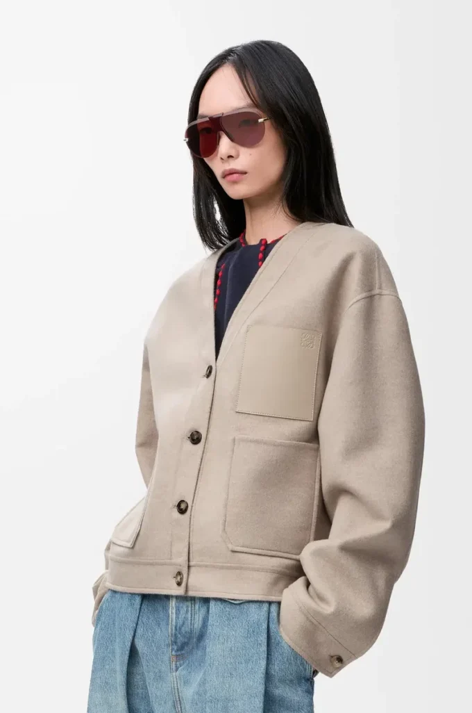 Cardigan en laine et cachemire Grès/Blanc