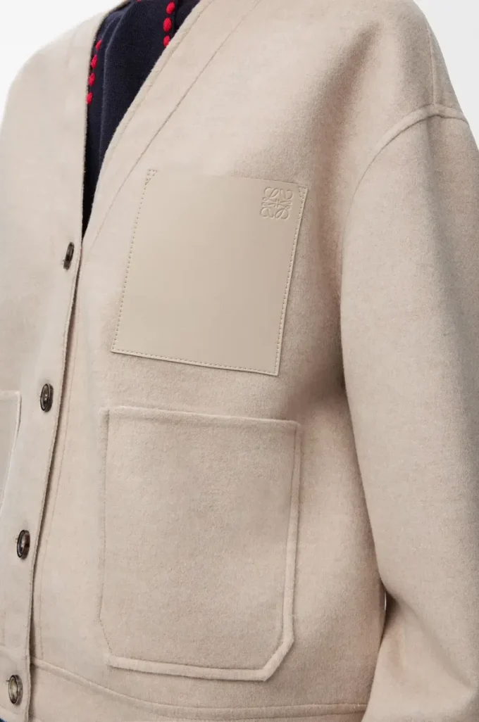Cardigan en laine et cachemire Grès/Blanc