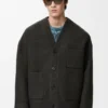 Cardigan en laine et soie Kaki/Bleu