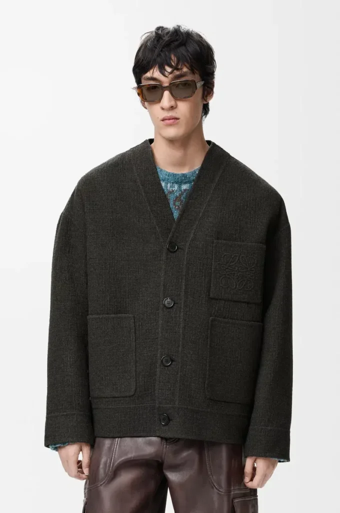 Cardigan en laine et soie Kaki/Bleu