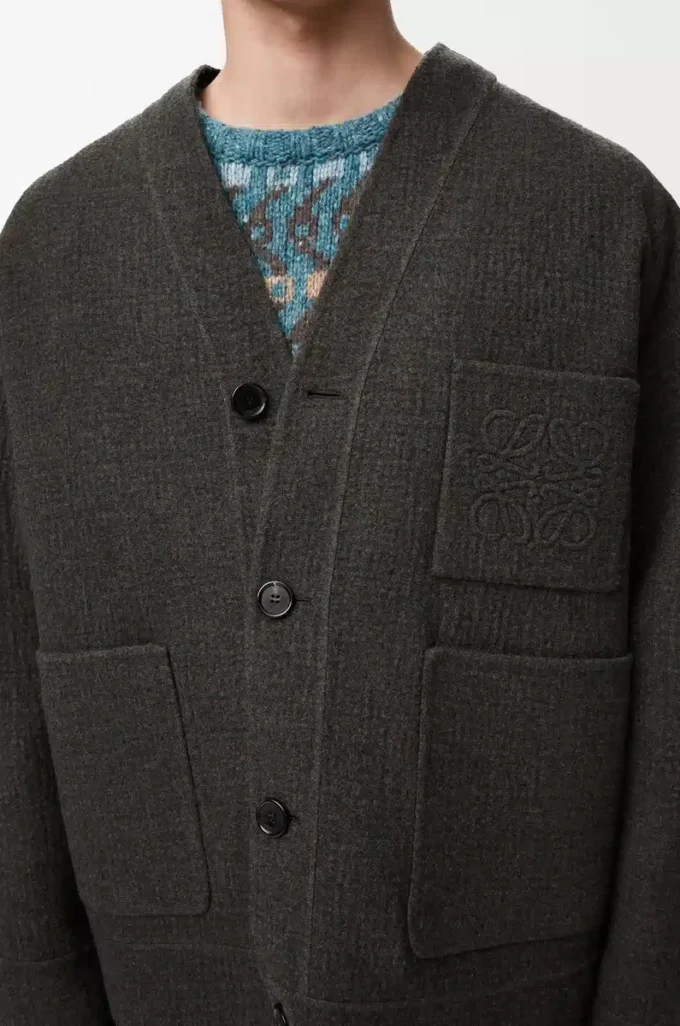 Cardigan en laine et soie Kaki/Bleu