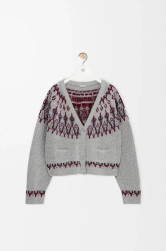 Cardigan en laine mélangée Gris clair/Multicolore