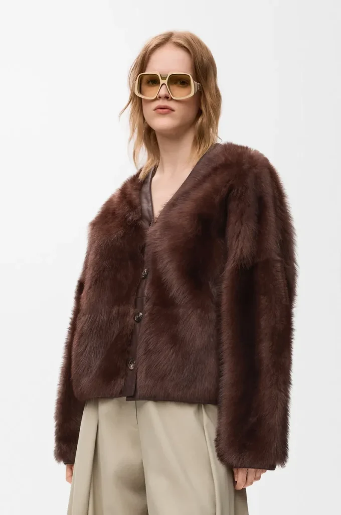 Cardigan en peau lainée Marron Cardigan en peau lainée Marron