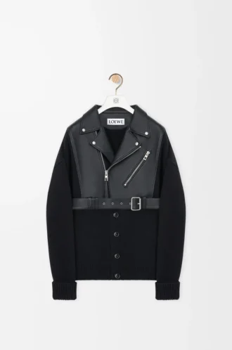 Cardigan hybride en cuir d’agneau nappa et laine Noir/Noir Cardigan hybride en cuir d’agneau nappa et laine Noir/Noir
