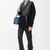Cardigan hybride en cuir d&rsquo;agneau nappa et laine Noir/Noir
