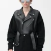 Cardigan hybride en cuir d&rsquo;agneau nappa et laine Noir/Noir