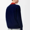 Cardigan polo en laine bleu marine/orange