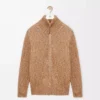 Cardigan zippé en coton, lin et laine Beige