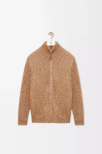 Cardigan zippé en coton, lin et laine Beige