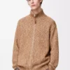 Cardigan zippé en coton, lin et laine Beige