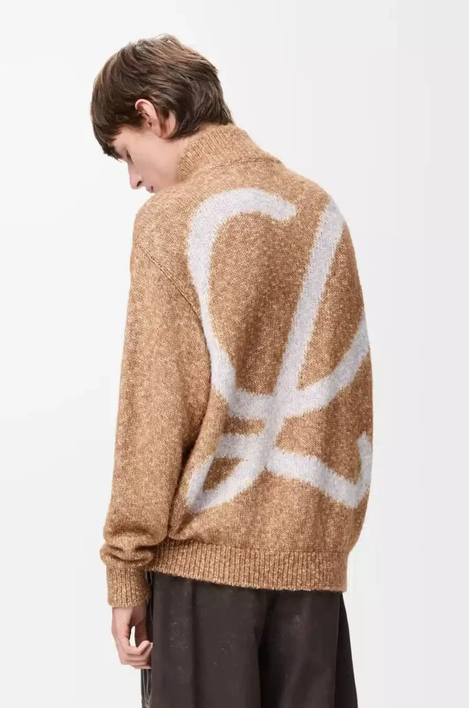 Cardigan zippé en coton, lin et laine Beige