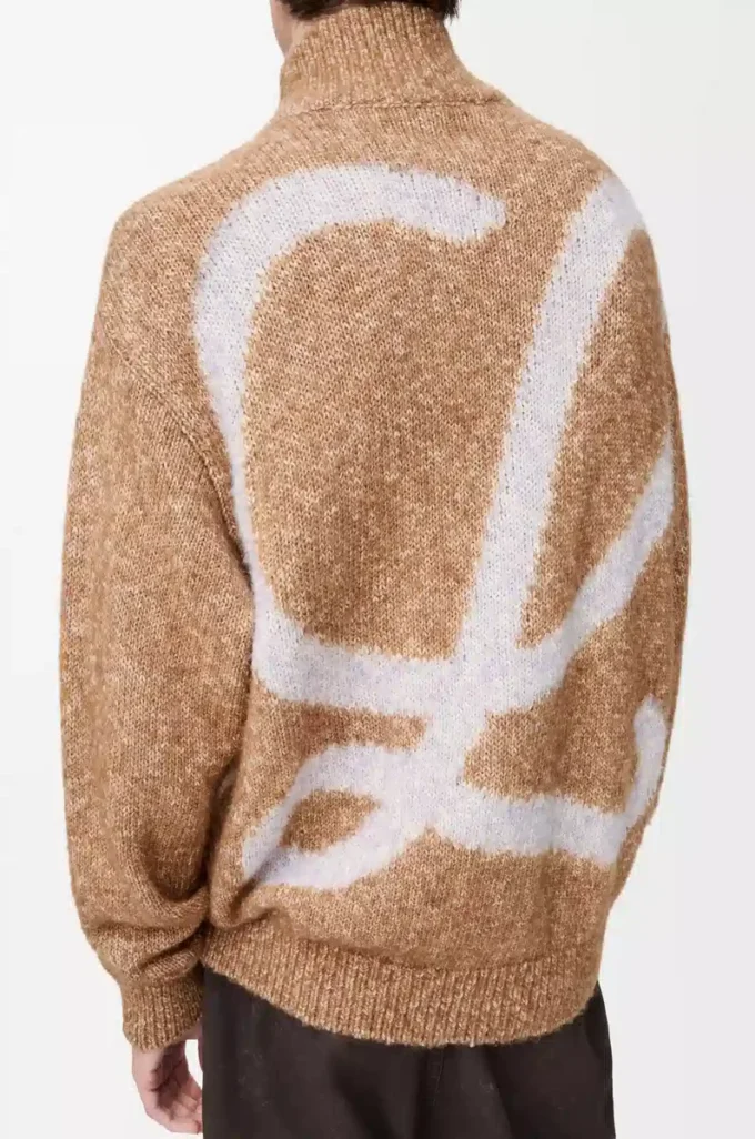 Cardigan zippé en coton, lin et laine Beige
