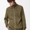 Cardigan zippé en coton, lin et laine Vert kaki