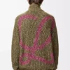 Cardigan zippé en coton, lin et laine Vert kaki