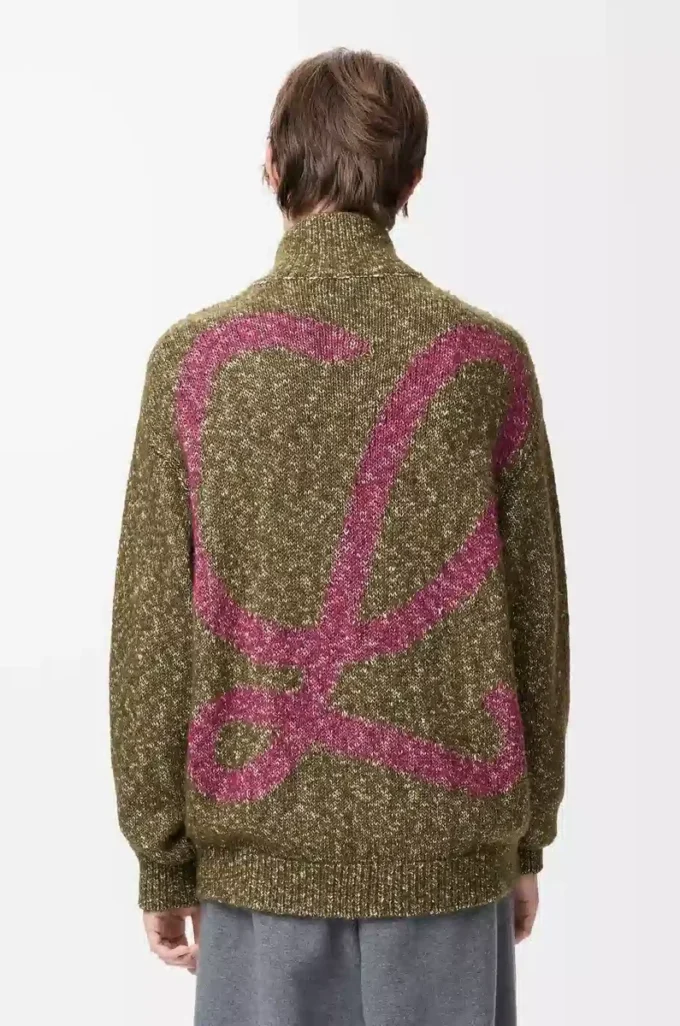 Cardigan zippé en coton, lin et laine Vert kaki