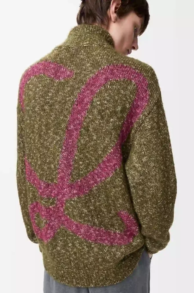Cardigan zippé en coton, lin et laine Vert kaki