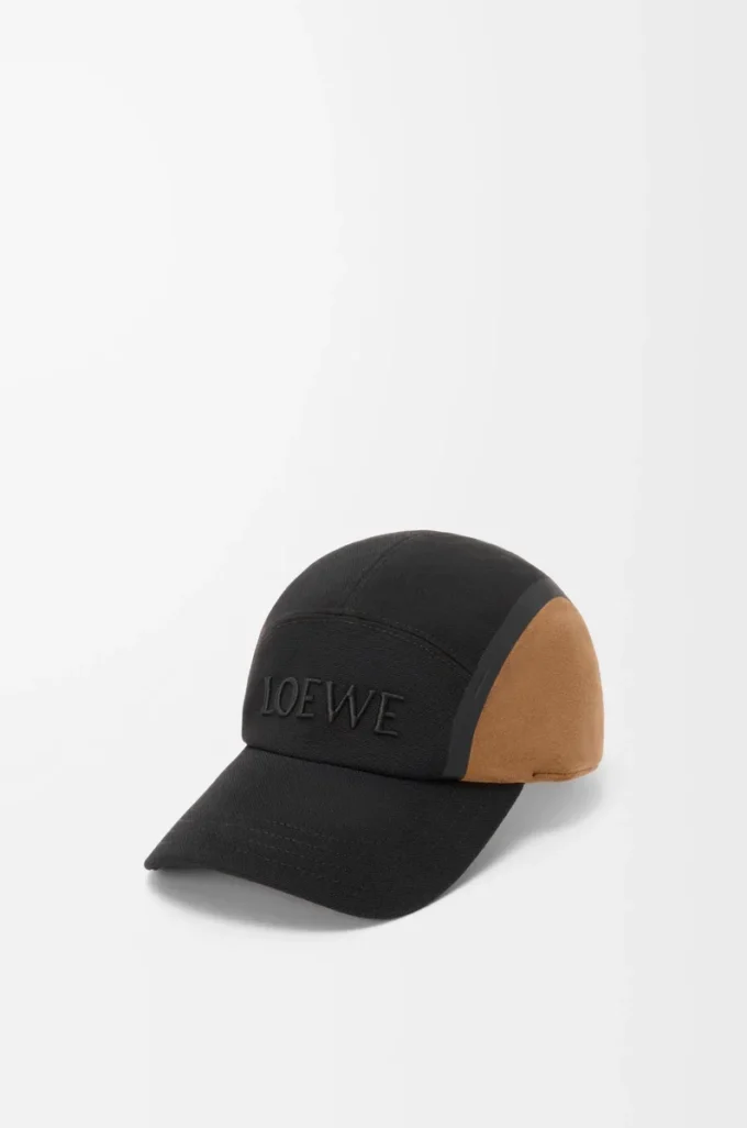 Casquette de camping en toile et daim noir/doré foncé
