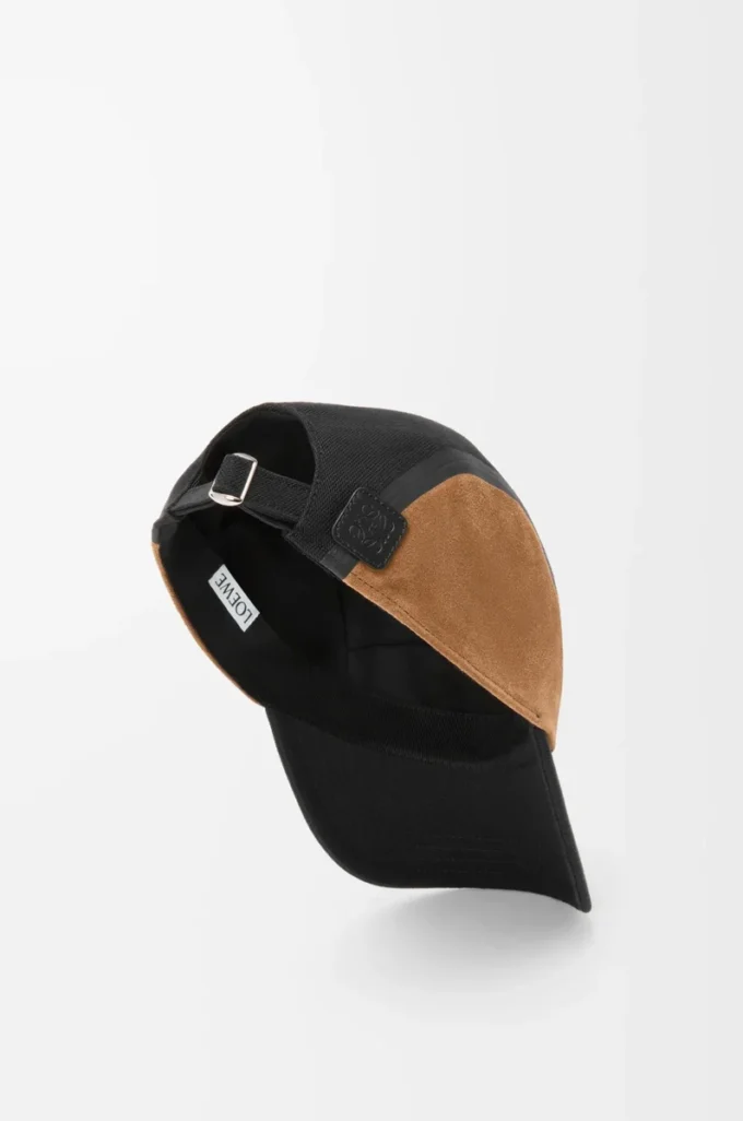 Casquette de camping en toile et daim noir/doré foncé