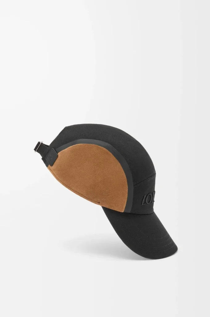 Casquette de camping en toile et daim noir/doré foncé