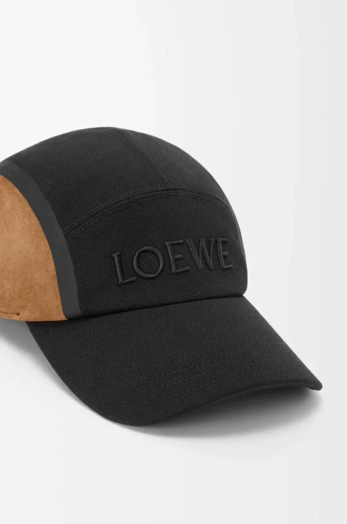 Casquette de camping en toile et daim noir/doré foncé
