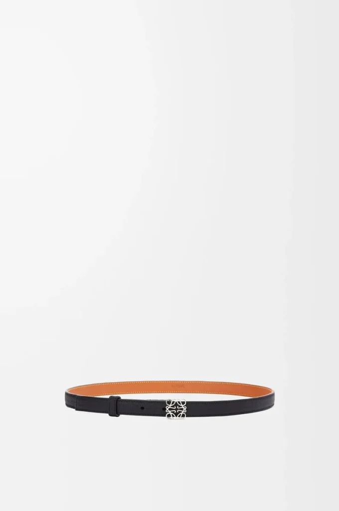 Ceinture Anagram en cuir de veau grainé Noir/Palladium
