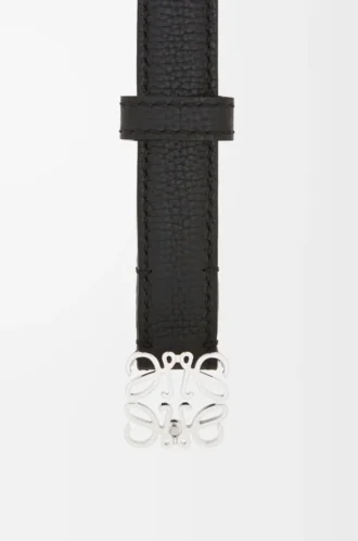 Ceinture Anagram en cuir de veau grainé Noir/Palladium