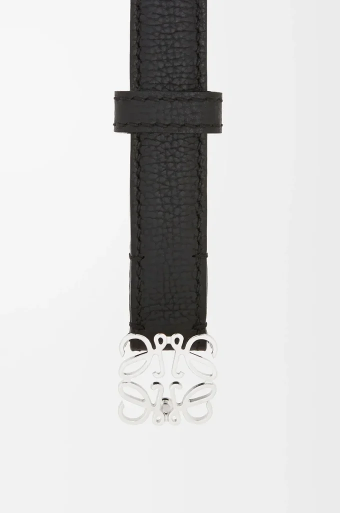 Ceinture Anagram en cuir de veau grainé Noir/Palladium