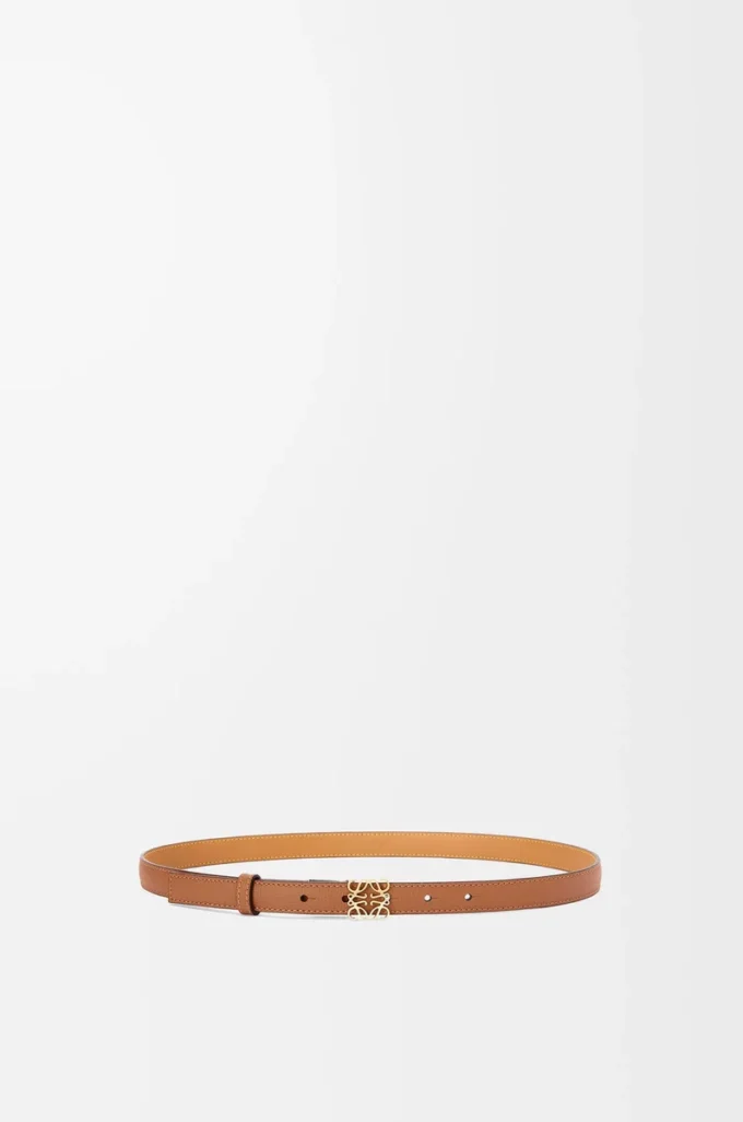 Ceinture Anagram en cuir de veau grainé Tan/Gold