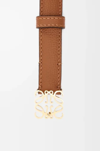 Ceinture Anagram en cuir de veau grainé Tan/Gold
