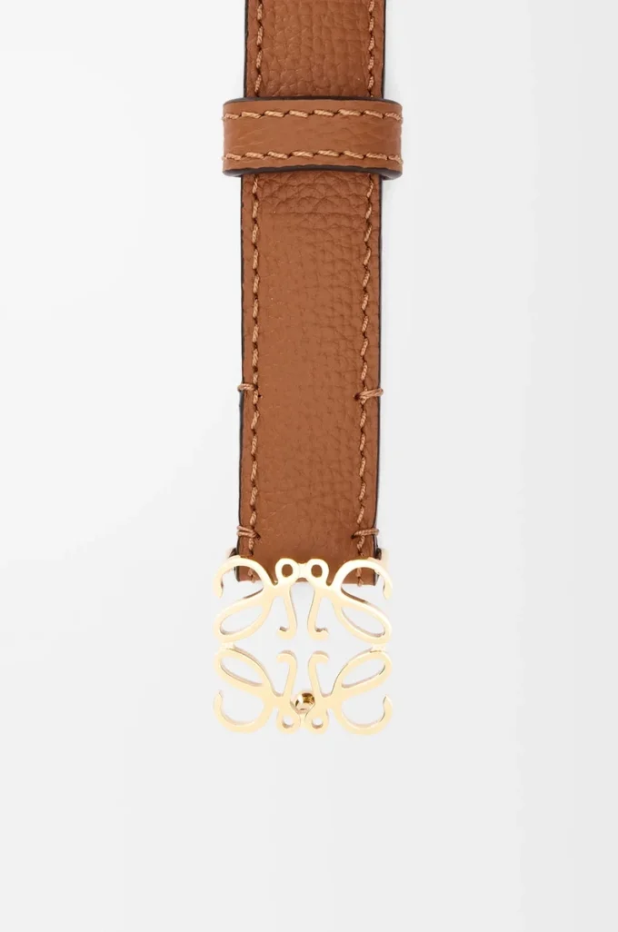 Ceinture Anagram en cuir de veau grainé Tan/Gold