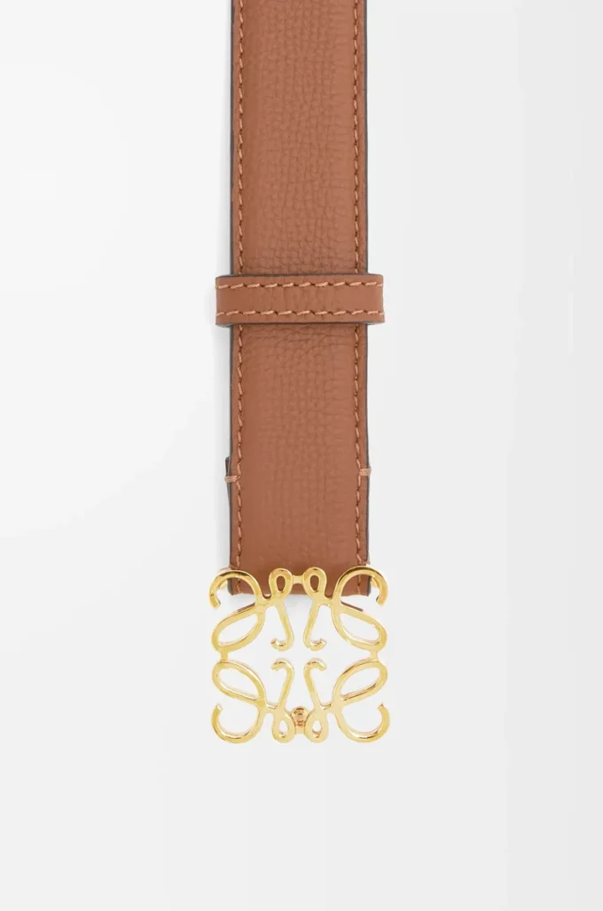 Ceinture Anagram en cuir de veau grainé Tan/Gold