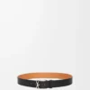 Ceinture à boucle croisée superposée en cuir de veau lisse Noir/Palladium