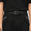 Ceinture à boucle croisée superposée en cuir de veau lisse Noir/Palladium