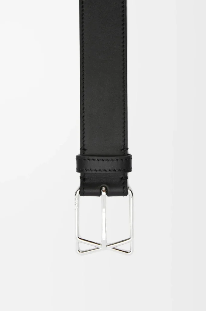 Ceinture à boucle croisée superposée en cuir de veau lisse Noir/Palladium