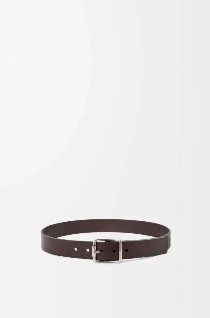 Ceinture Double Roller Curve en cuir de veau tanné végétal Cigare foncé/Palladium vintage