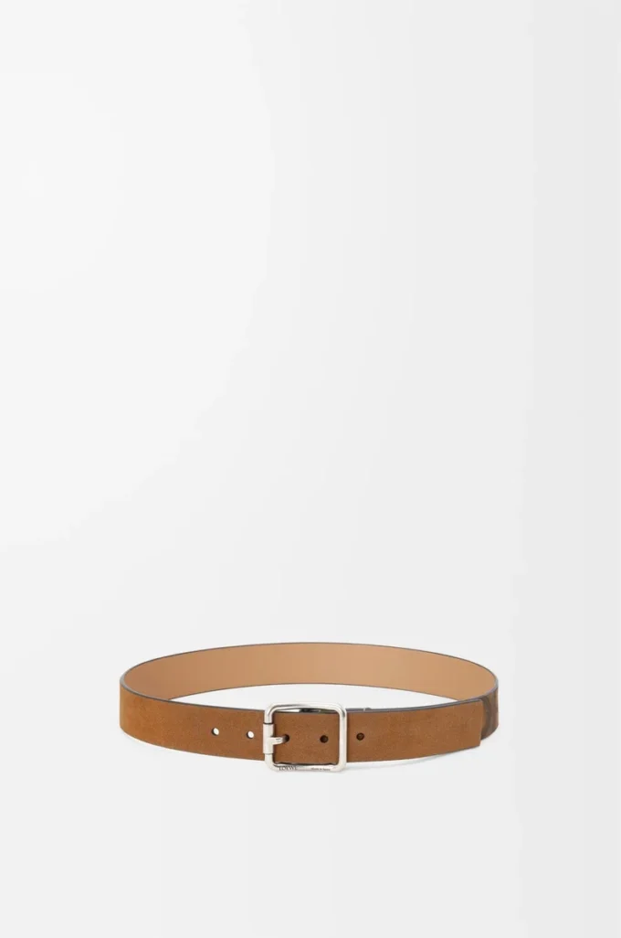 Ceinture Double Roller Curve en daim pressé Cognac/Vintage Palladium